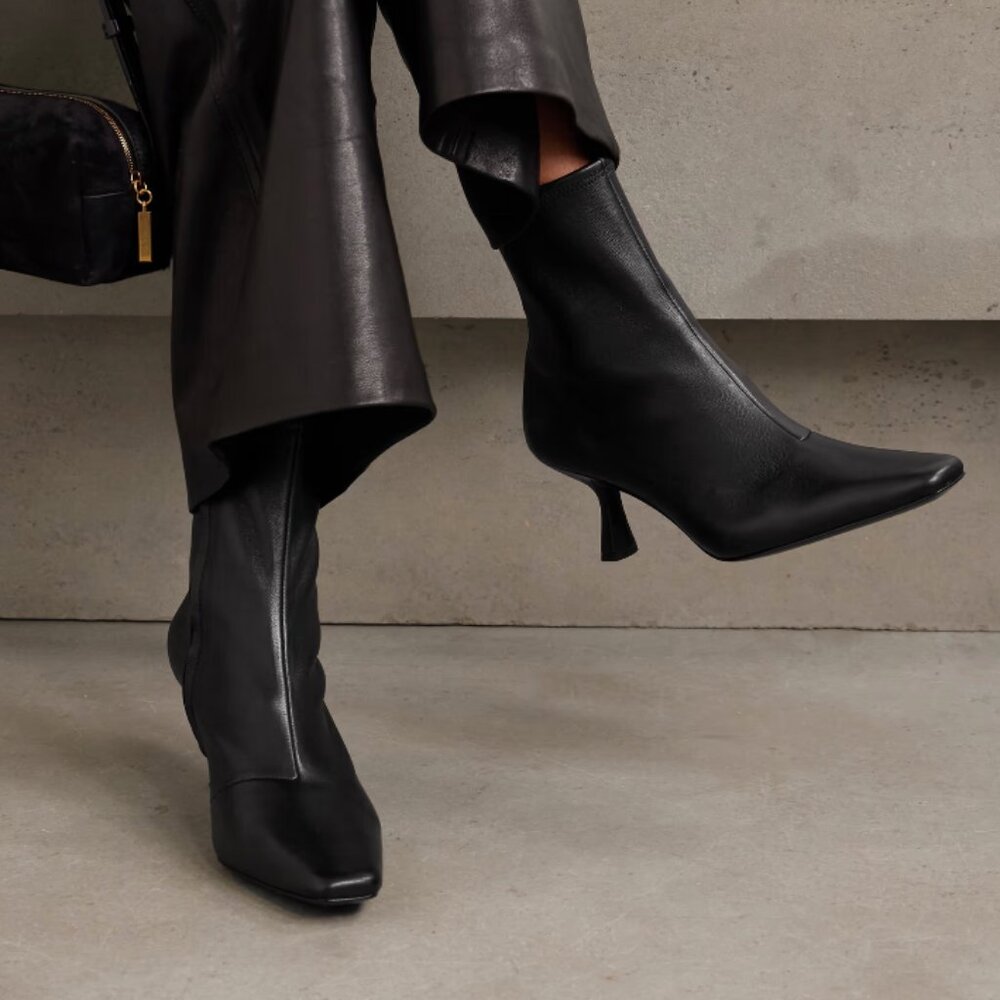 Loeffler Randall Thandy Leather Curved Heel Bootie Black US8.5